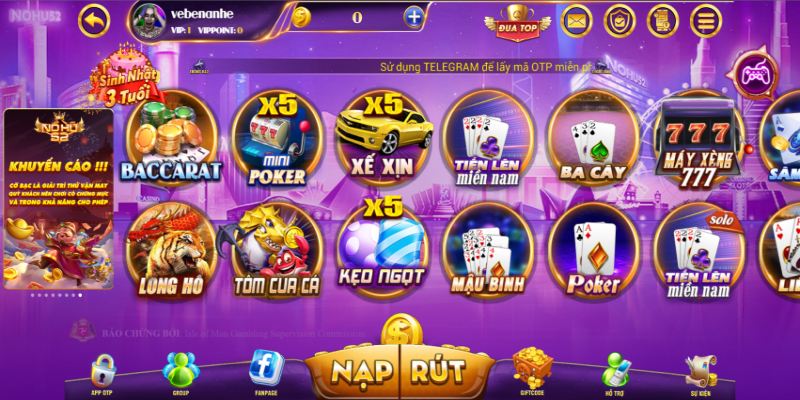 Các tựa game hấp dẫn nhất tại cổng game Nohu52